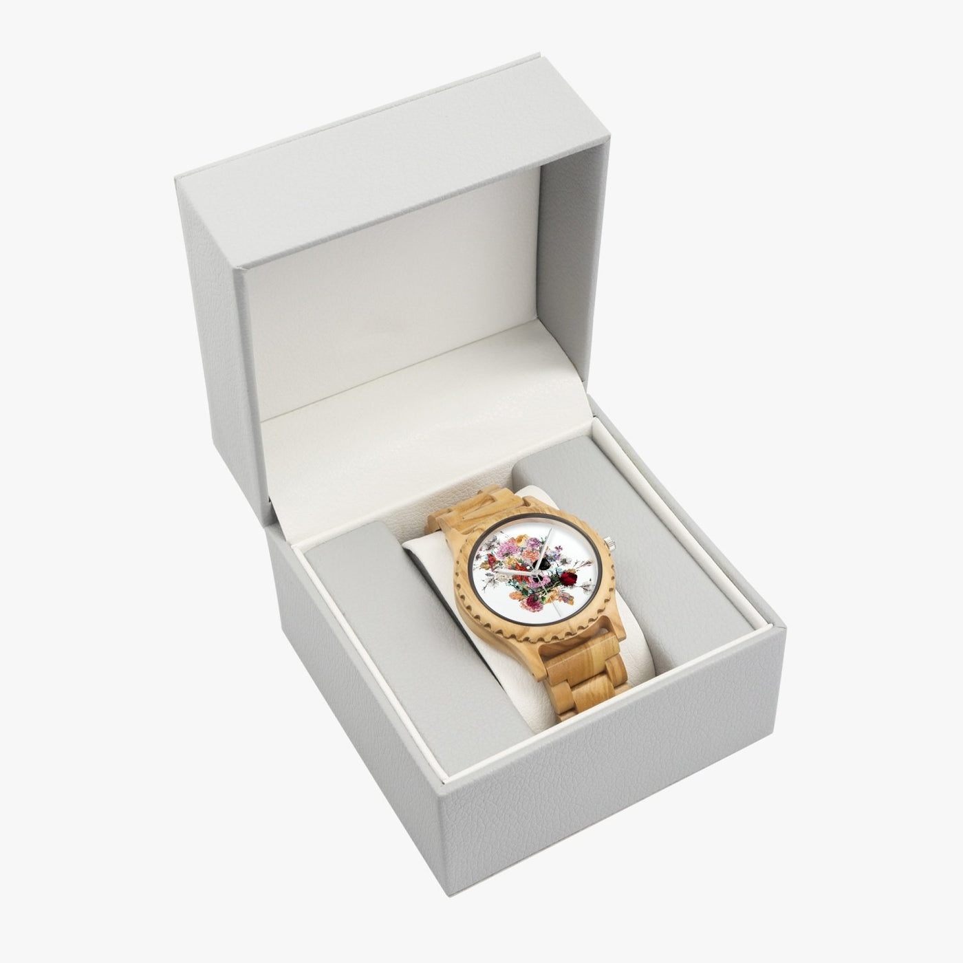 Jacki Easlick Floral Skull Italian Olive Lumber Wooden Watch