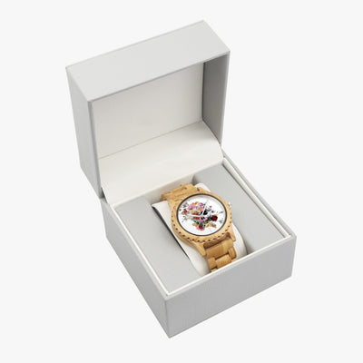 Jacki Easlick Floral Skull Italian Olive Lumber Wooden Watch