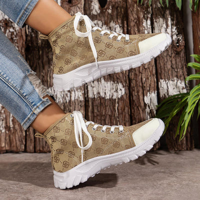 Rose-printed Lace-up Boots Fashion Breathable Canvas Shoes Sports