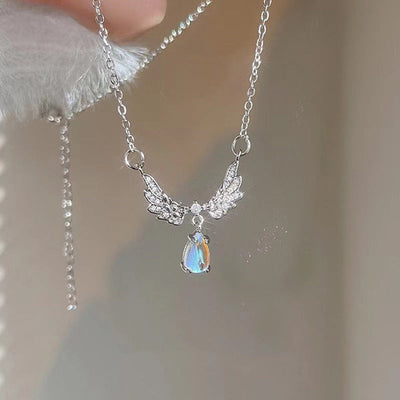 Vintage Gothic Heart Crown Angel Wings Pendant Necklaces For Women