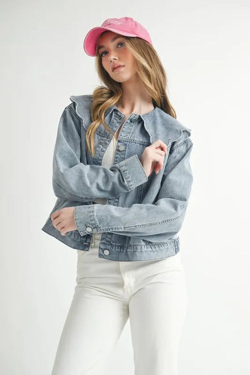 MABLE Scallop Peter Pan Collar Denim Jacket