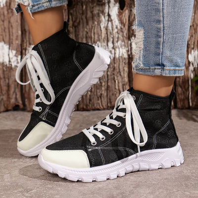 Rose-printed Lace-up Boots Fashion Breathable Canvas Shoes Sports