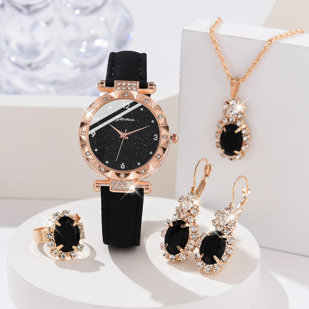 Womens Watches 5Pcs Set Luxury Rhinestone Women Fashion Elegant