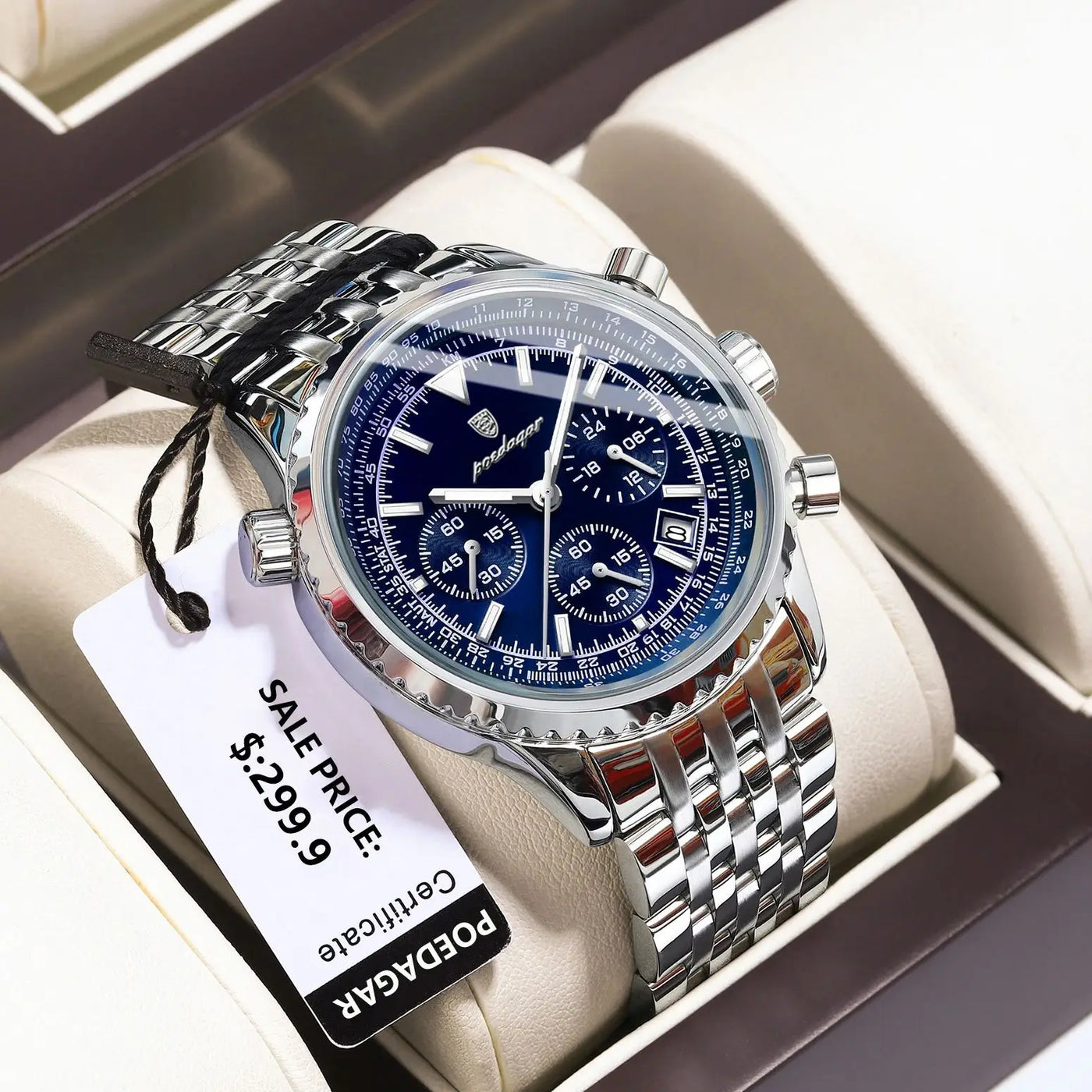 POEDAGAR Business Man Watch Chronograph Date Waterproof Luminous Men's