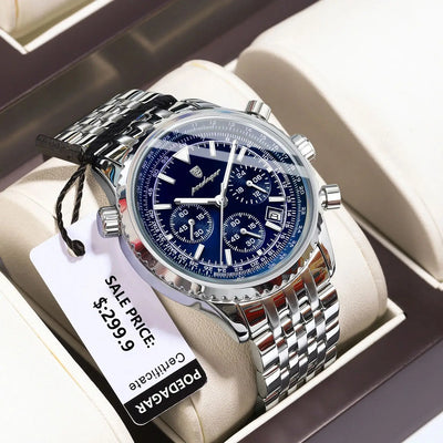 POEDAGAR Business Man Watch Chronograph Date Waterproof Luminous Men's