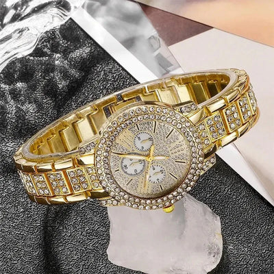 Women's Quartz Watch Gold Luxury Women Ring Necklace Earring