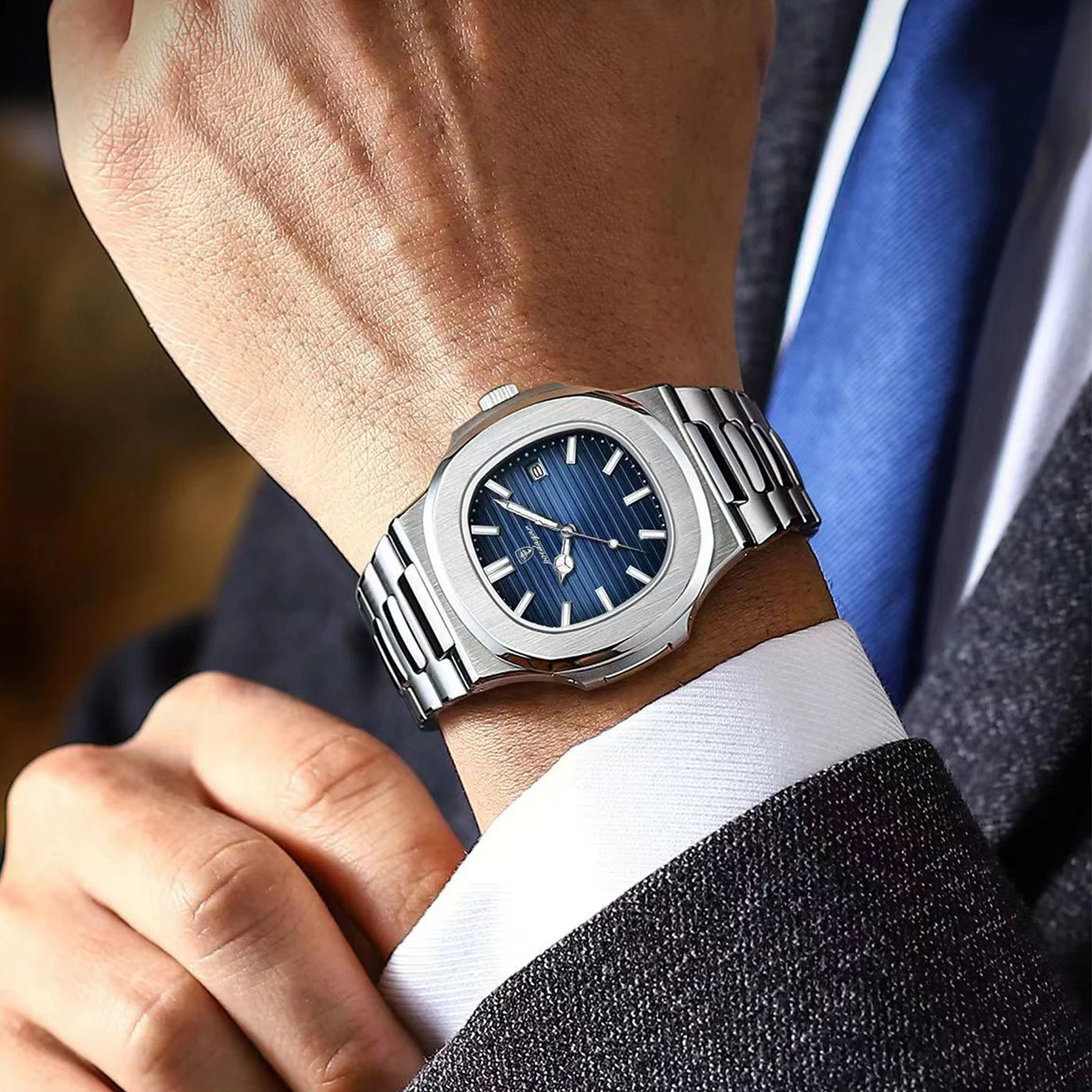 POEDAGAR Square Luxury Men Wristwatch Waterproof Luminous Date
