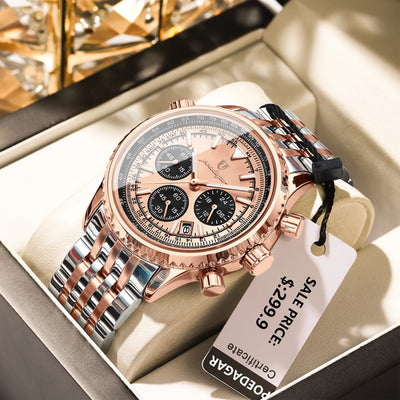 POEDAGAR Business Man Watch Chronograph Date Waterproof Luminous Men's