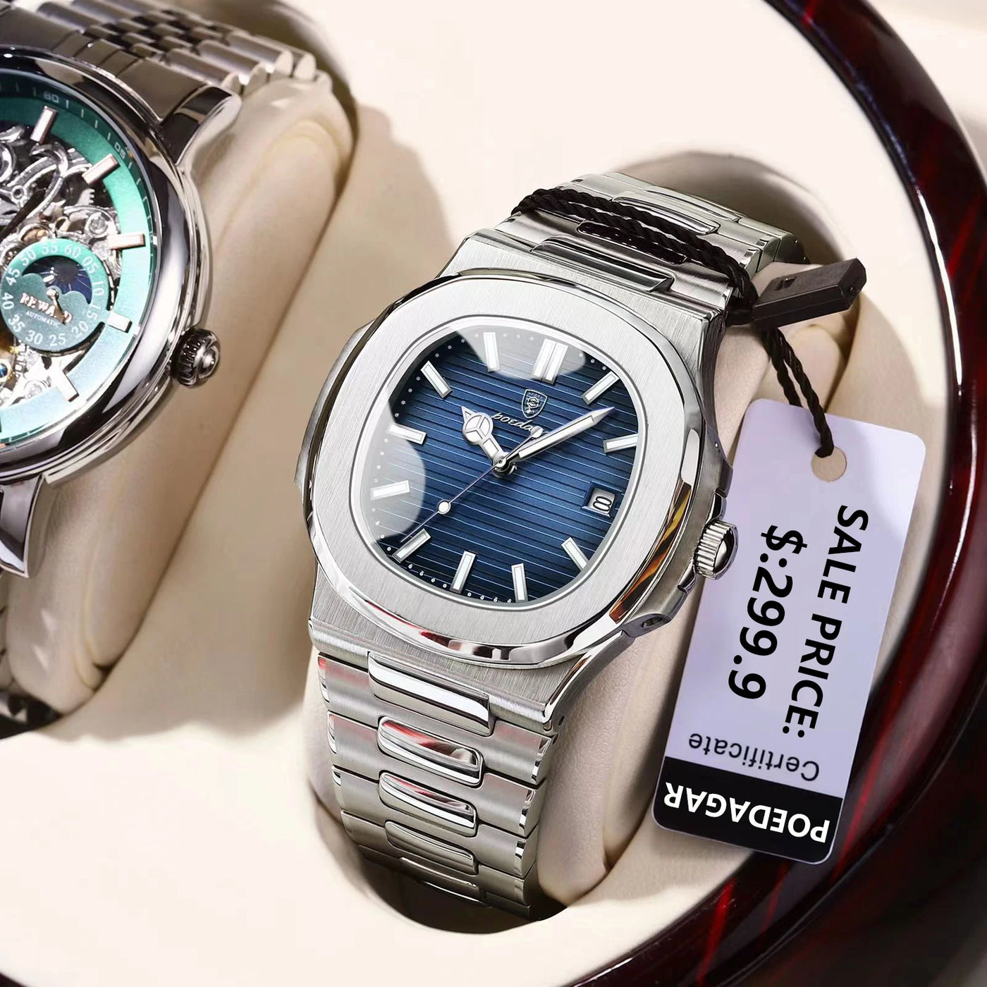 POEDAGAR Square Luxury Men Wristwatch Waterproof Luminous Date