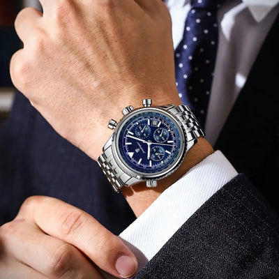 POEDAGAR Business Man Watch Chronograph Date Waterproof Luminous Men's