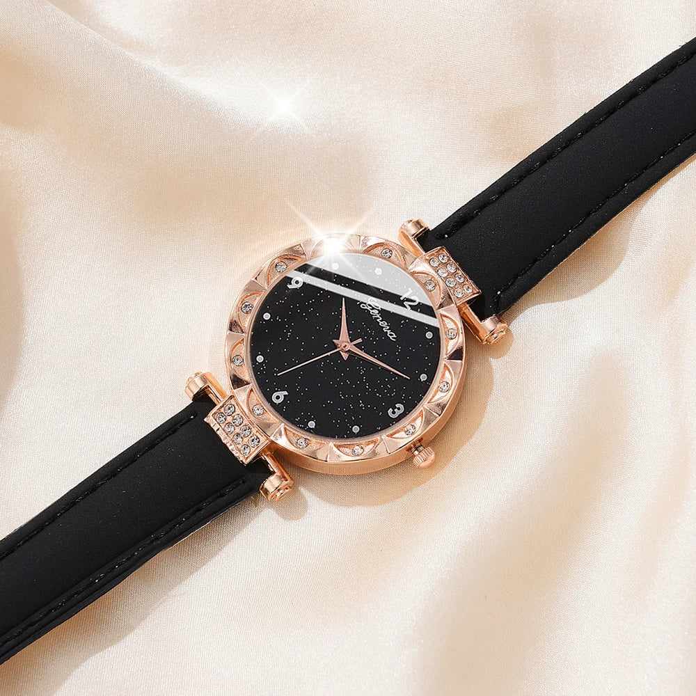 Womens Watches 5Pcs Set Luxury Rhinestone Women Fashion Elegant