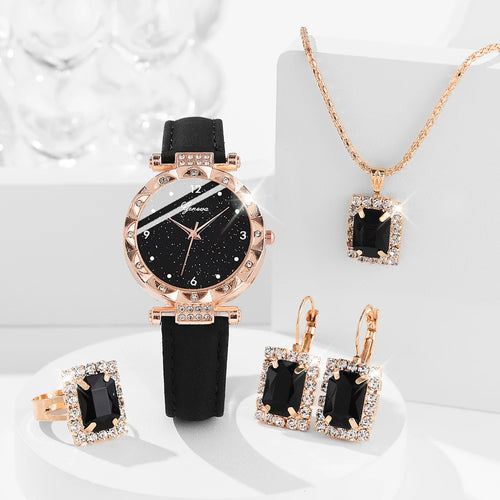 Womens Watches 5Pcs Set Luxury Rhinestone Women Fashion Elegant