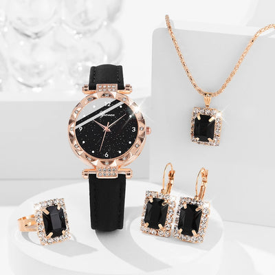 Womens Watches 5Pcs Set Luxury Rhinestone Women Fashion Elegant