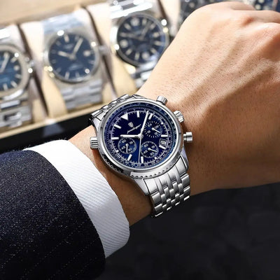 POEDAGAR Business Man Watch Chronograph Date Waterproof Luminous Men's