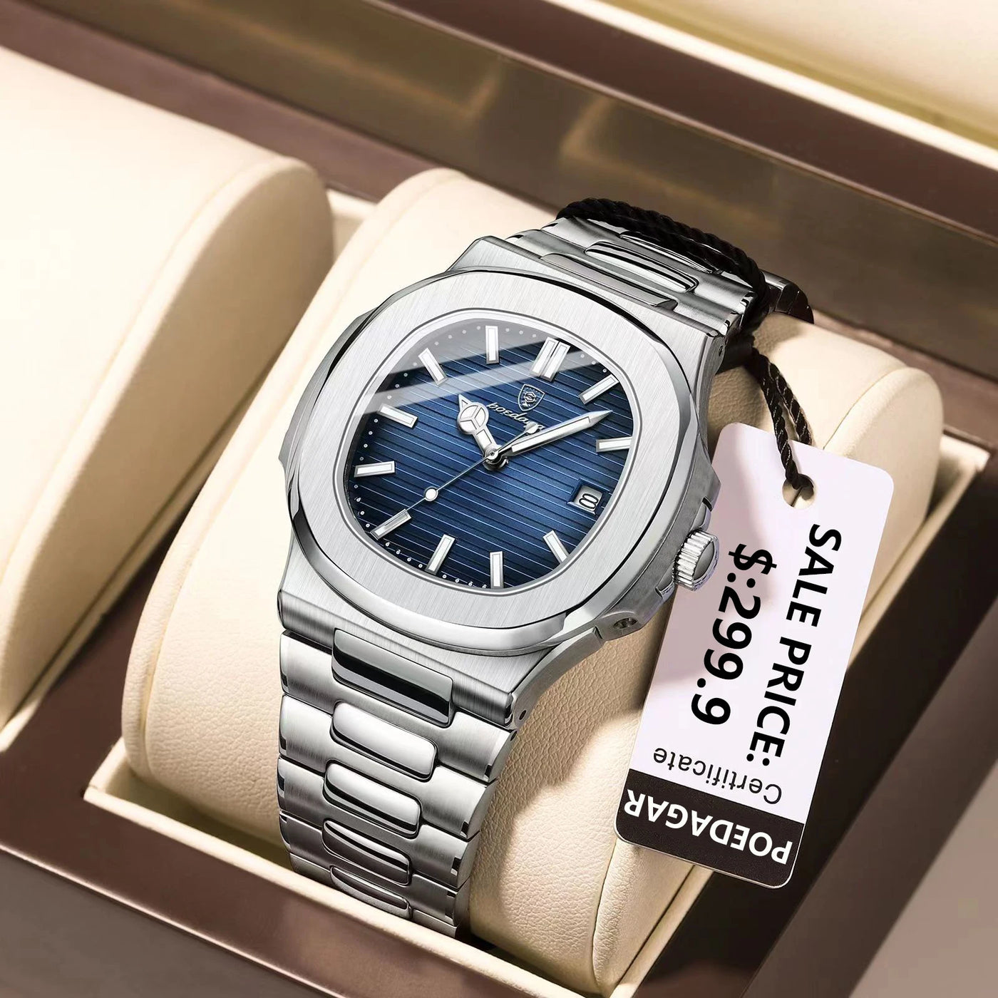 POEDAGAR Square Luxury Men Wristwatch Waterproof Luminous Date