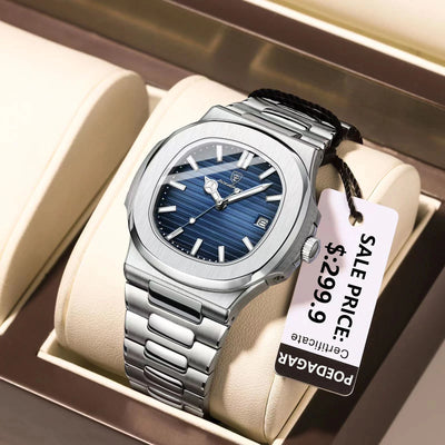 POEDAGAR Square Luxury Men Wristwatch Waterproof Luminous Date