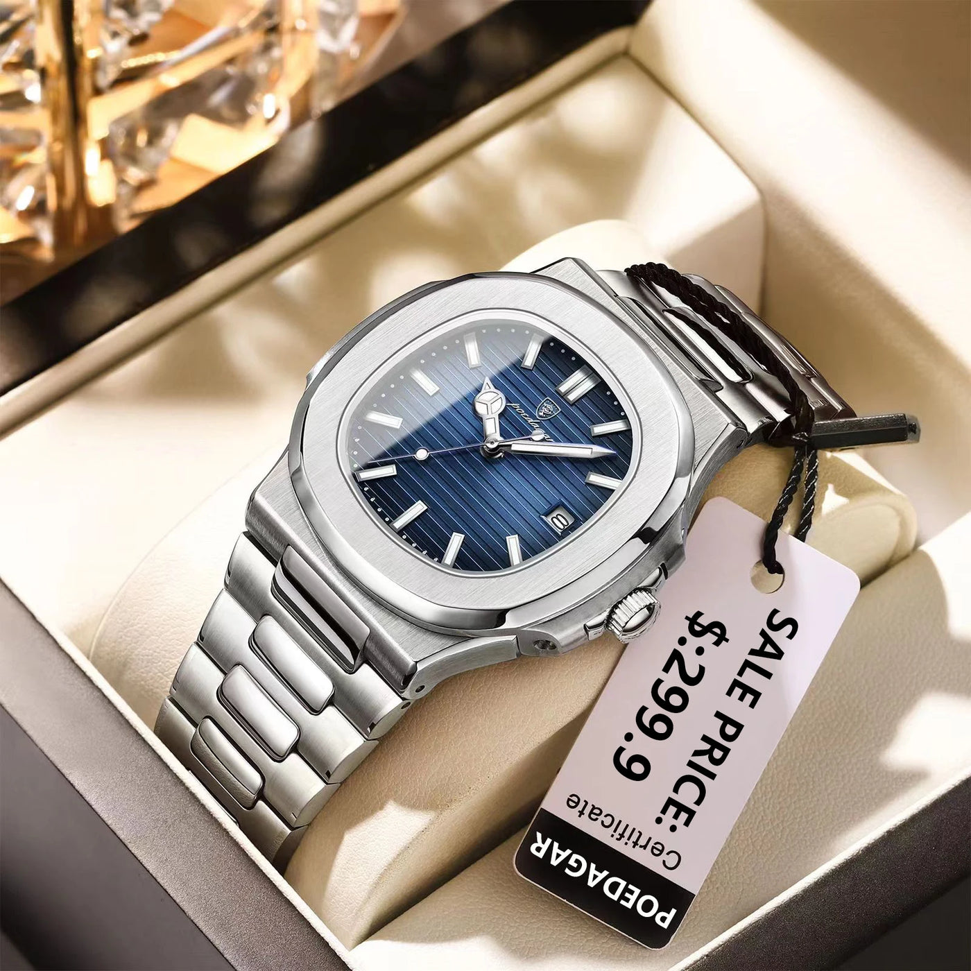 POEDAGAR Square Luxury Men Wristwatch Waterproof Luminous Date