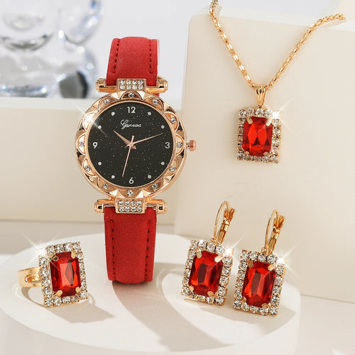 Womens Watches 5Pcs Set Luxury Rhinestone Women Fashion Elegant