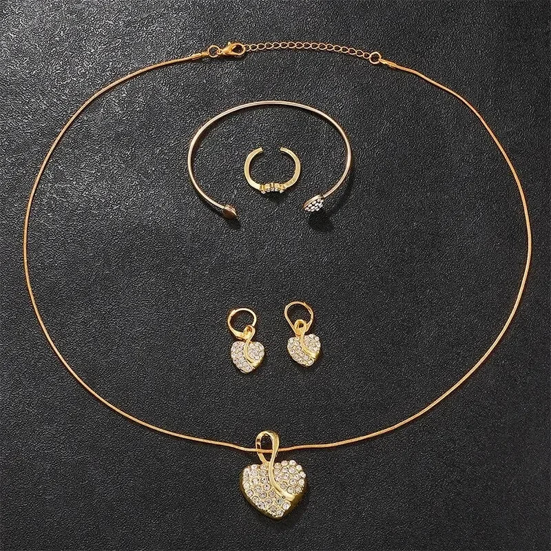 Women's Quartz Watch Gold Luxury Women Ring Necklace Earring