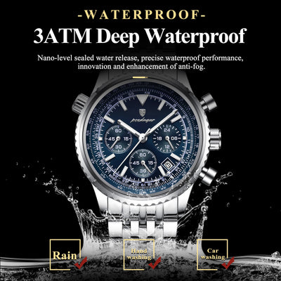 POEDAGAR Business Man Watch Chronograph Date Waterproof Luminous Men's