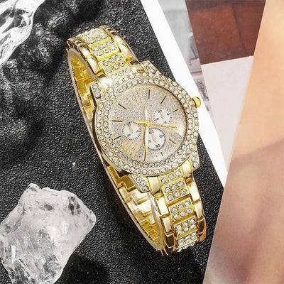 Women's Quartz Watch Gold Luxury Women Ring Necklace Earring