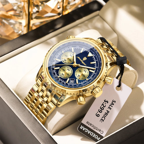 POEDAGAR Business Man Watch Chronograph Date Waterproof Luminous Men's
