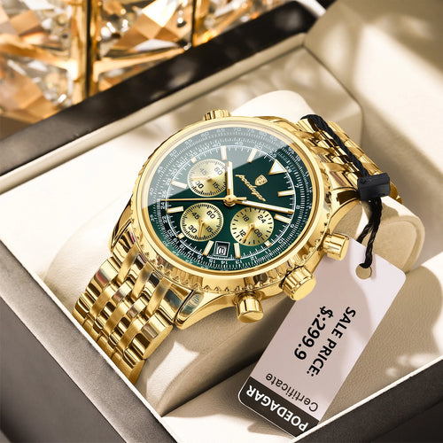 POEDAGAR Business Man Watch Chronograph Date Waterproof Luminous Men's