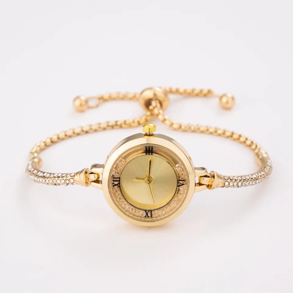 Stainless Steel Gold and Silver Bangle Adjustable Bracelet Wrist Watch
