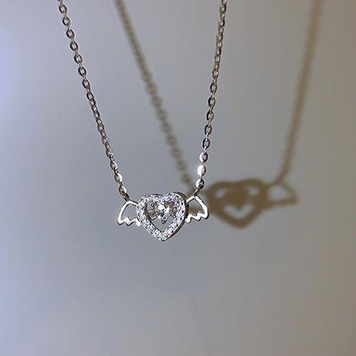 Vintage Gothic Heart Crown Angel Wings Pendant Necklaces For Women