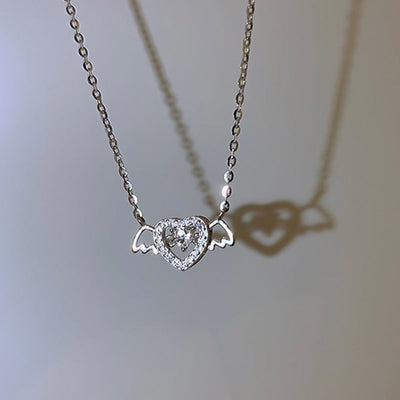 Vintage Gothic Heart Crown Angel Wings Pendant Necklaces For Women