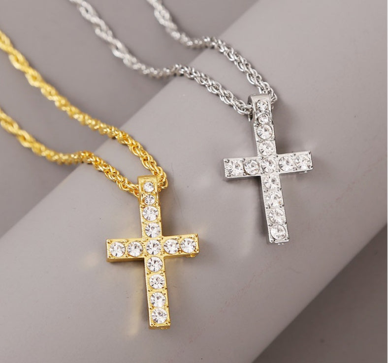 Cross Pendant Necklaces For Women Men Punk Hiphop Rope Chain On Neck