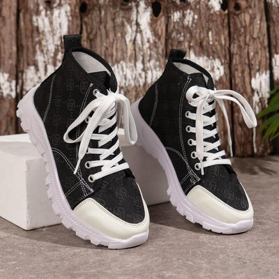 Rose-printed Lace-up Boots Fashion Breathable Canvas Shoes Sports