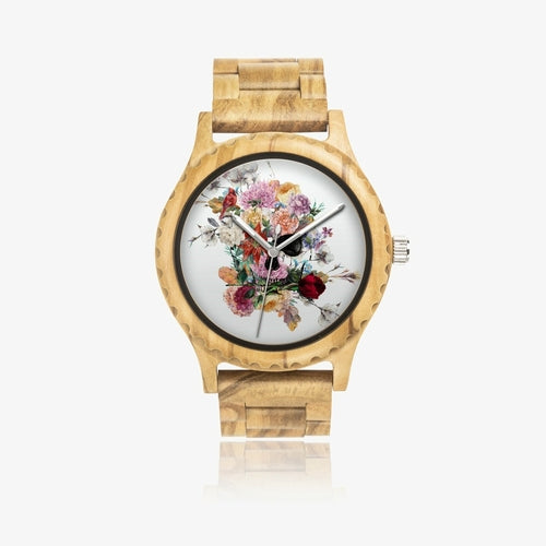 Jacki Easlick Floral Skull Italian Olive Lumber Wooden Watch