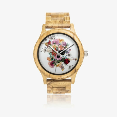 Jacki Easlick Floral Skull Italian Olive Lumber Wooden Watch